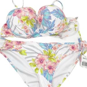 New Raisins White Floral Push Up Hipster Bikini Set XLarge Garden Cottagecore